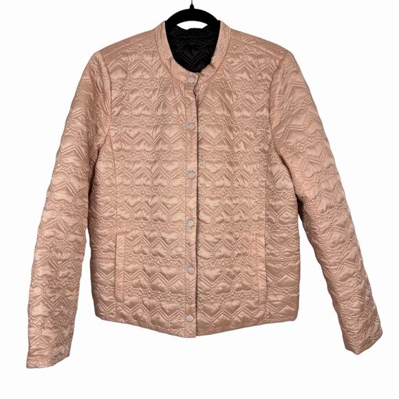 KATE SPADE Reversible Quilted Heart Satin Black Pink Ruffle Hem Jacket Coat M - Picture 4 of 16